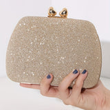 Shimmering Heart Glam Clutch Bag - Studded Chain & Metal Detail - Versatile Evening Wear for Banquets & Parties - Durable PU Material