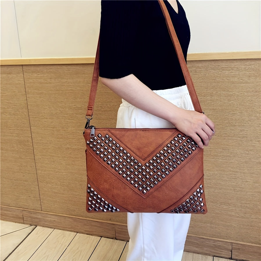 Fashion-Forward Womens Rivet Clutch Bag - Spiky Punk Style Crossbody Envelope Purse - Perfect for Everyday or Night Out Glam