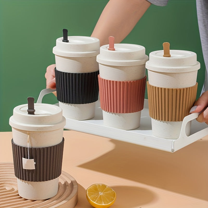 1pc 21oz Portable Reusable Coffee Cup, Travel Wheat Straw Fiber Mug for Restaurant, Hotel, Commercial, Outdoor, Office, Home, Car Use - 4 Colors Available
