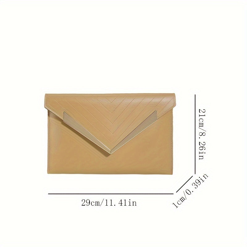 Luxury Envelope Clutch Bag - High-Quality PU Leather, Textured Wristlet with Eye-Catching Chevron Stitching, Sleek and Modern Design, Fashionable Evening Purse for Women