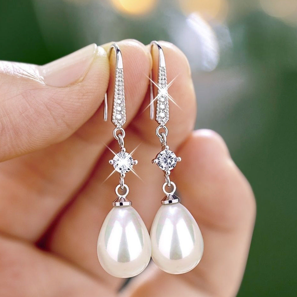 Elegant Ladies Imitation Pearl Pendant Dangle Earrings Bridal Romantic EngaSynthetic Gemstoneent Jewelry Anniversary Gift Jewelry