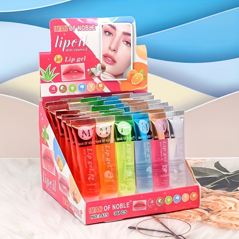 1/2/6pcs Ultra-Hydrating Lip Gel Collection - Nourishing Vitamin E, Rosehip, Argan Oil, Mint, Aloe, Coconut Moisturizing Transparent Lip Gloss with Plant Squalane - Random Color, Long-Lasting, Non-Sticky, Clear Lip Oil for So
