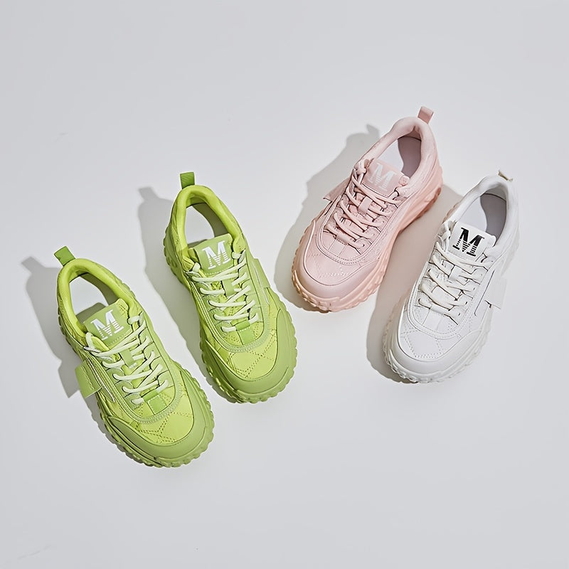 Women's Simple Pure Color Thick Bottom Running Shoes, Soft Comfortable Lace Up Sneakers, Versatile Non-slip Sports Shoes