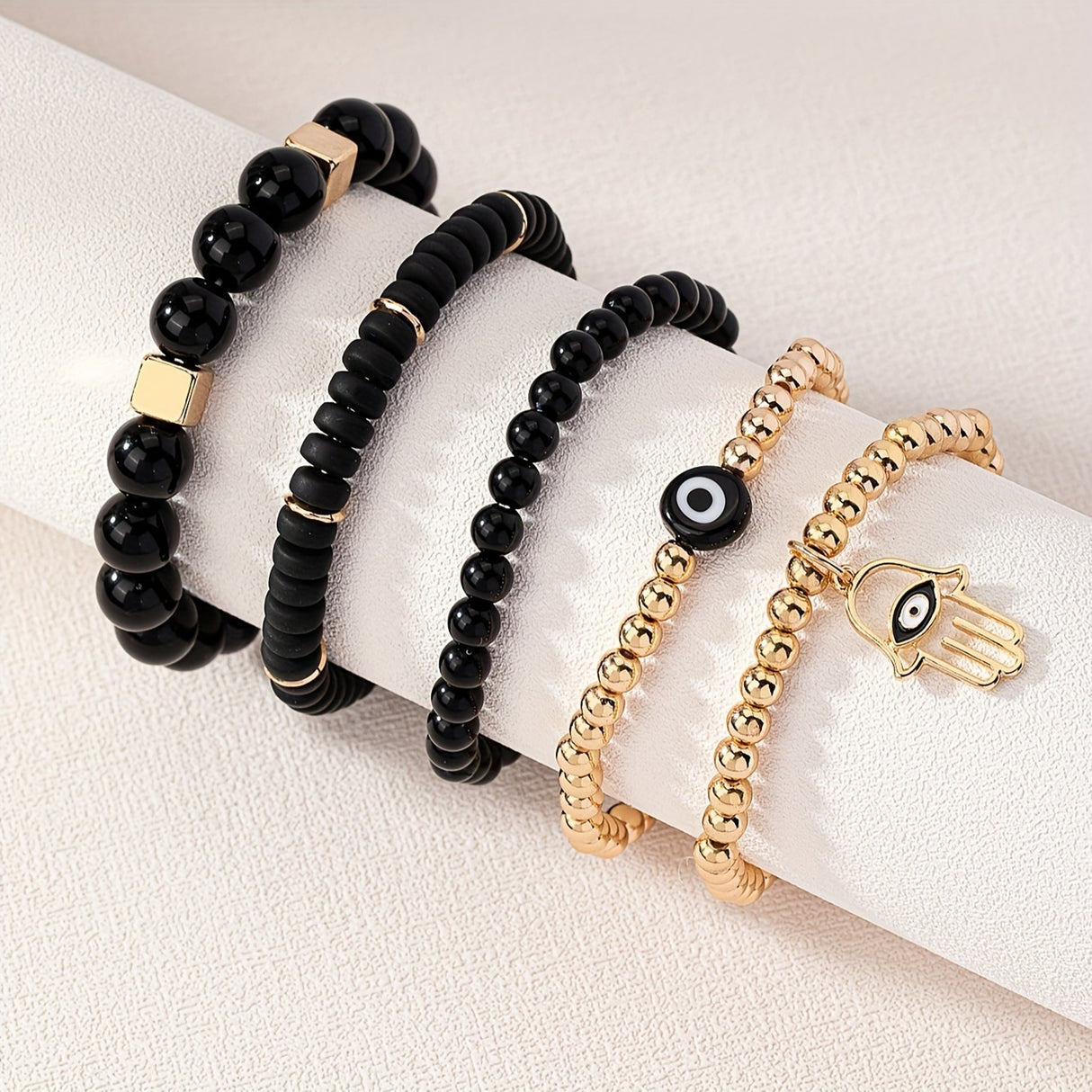 5pcs/Set Bohemian Evil Eye Fatima Hand Glass Beads Strands Bracelets Set For Women