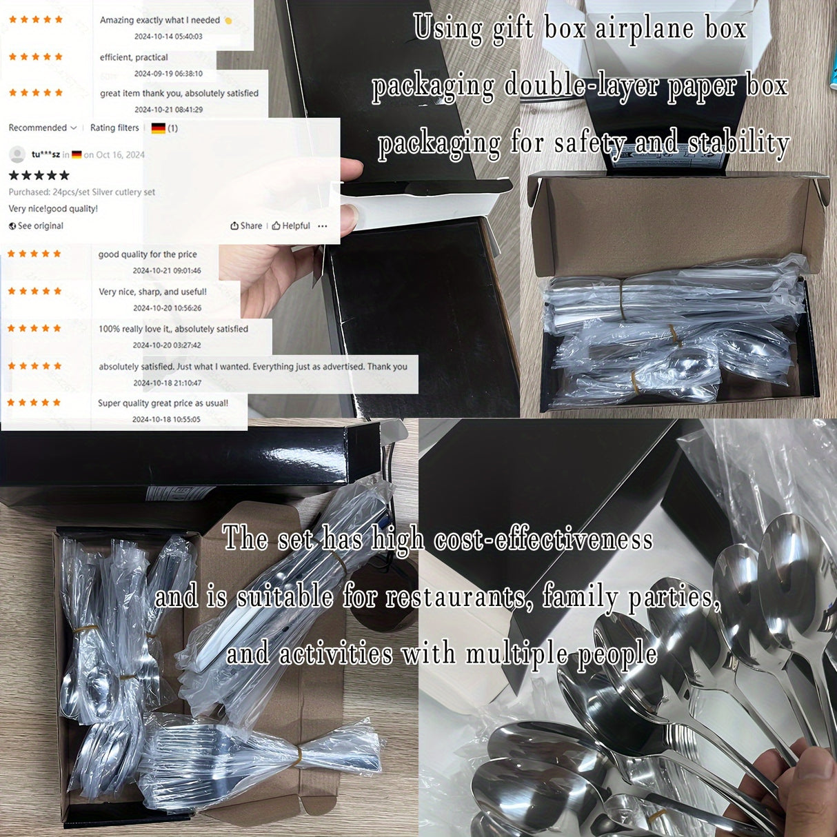 60/90pcs Stainless Steel Tableware, Western Dining Silverware, Steak Knife, Salad Fork, Coffee Dessert Spoons, Cutlery Set with Gift Box for 12 Persons, Dishwasher Safe, Kitchen Accessories,Halloween,Weddings