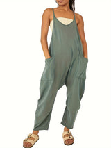 Women's Sleeveless Maternity Jumpsuits Casual Spaghetti Strap Overalls Long Harem Pants Romper with Pockets