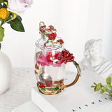 1pc, Exquisite Rose Enamel Butterfly Tea Cup - Heat Resistant, Clear Glass, Painted Flower Design, Elegant Coffee Mug, Tumbler, Ideal Breakfast Drinking Glass, Perfect Gift for Tea Lovers