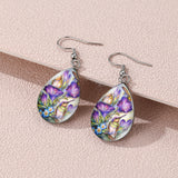 Elegant Sunflower & Hummingbird Water Drop Earrings - Stainless Steel Posts, Glass Material, Perfect for Casual Attire, Pair, Elegant Style