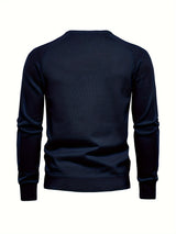 All Match Cotton Knitted Solid Sweater, Men's Casual Warm Slightly Stretch Crew Neck Pullover Sweater For Men Fall Winter