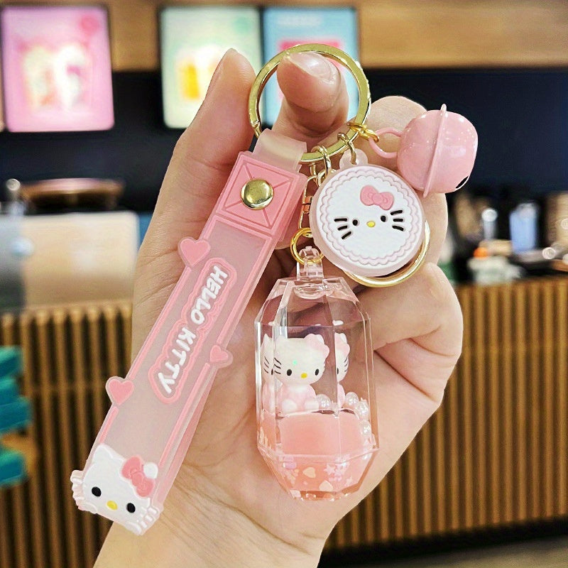 Cute KT Cat Quicksand Keychain Female Creative Cartoon Doll Student School Bag Pendant Car Key Chain Trinkets