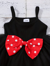 Baby Girl Outfit Red Head Knot+Red Dot Jacket+Black Suspender Mesh Skirt Three Pieces Set with 3 - 24 Months