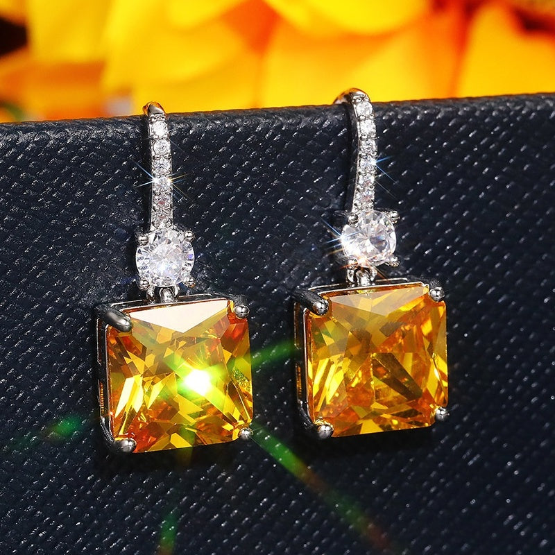 [Citrine Earrings] Exquisite Citrine Dangle Hanging Hook Earrings | for Women Bridal Wedding Jewelry