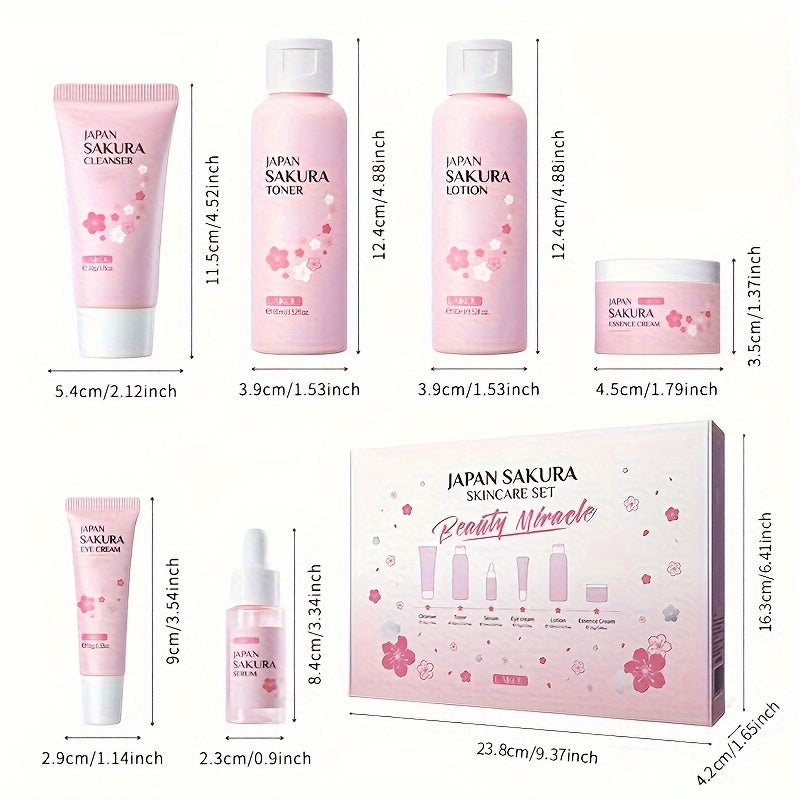6 Pcs LAIKOU Sakura Hydrating Facial Care Set - Intensely Moisturize, Firm, and Nourish All Skin Types with Hyaluronic Acid - Perfect Gift for Holidays, Birthdays, Valentines Day, and Fathers Day