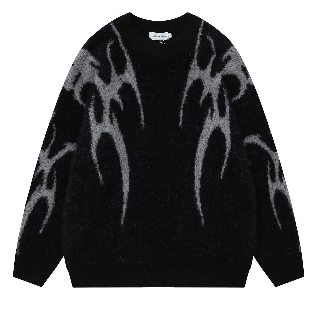 [Long Sleeve Soft Knit Sweater] Trendy Two-Tone Geometric Pattern Knit Sweater for Men - Soft Imitation Mink, Long Sleeve, Loose Fit, Street Style, Machine Washable - Perfect for Fall/Winter Couples Matching, Plus Size Sweate