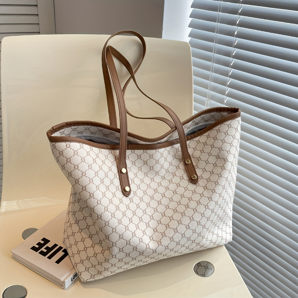 Large Capacity Tote Bag - Premium PU Leather, Spacious Shoulder Bag Design, Ample Space for Work, School Essentials - Stylish, Practical Choice for Women