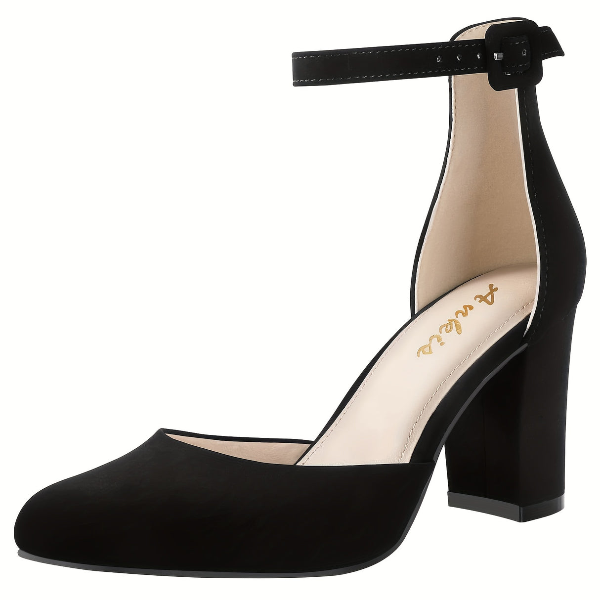 Elegant Golden Glitter D'Orsay High Heels for Women - Sparkling Pointed Toe with Ankle Strap, Lightweight & All-Season, PU Cover & Rubber Sole