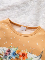 Zehjuhan Toddler Baby Girls Clothes Long Sleeve Round Collar Bull Head T Shirt Tops Print Flared Pants Casual Little Girls Outfit Set