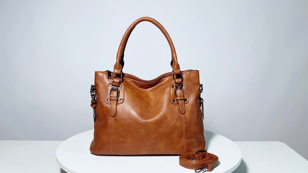 Fashionable Designer Soft Leather Retro Tote Bag - Large Capacity, Multi-pocket Organizer - Casual Ladies Shoulder & Crossbody Bag with Adjustable Strap - Perfect Mothers Day Gift for Her - Durable, Stylish, and Versatile Pur