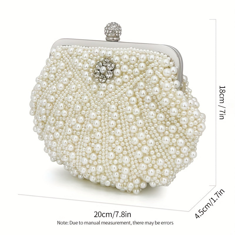 Shiny Event Clutch Bag, Buckle Metal Chain Handbag, Floral Handle Party Bag For Wedding
