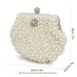 Shiny Event Clutch Bag, Buckle Metal Chain Handbag, Floral Handle Party Bag For Wedding