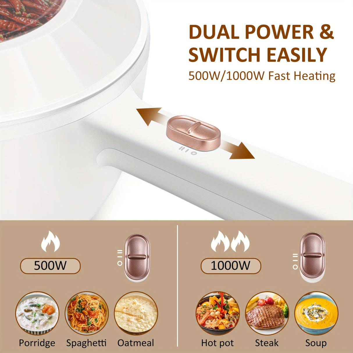 2L Bear Hot Pot Electric - Multifunctional Portable Cooking Pot with 1000W Rapid Heating, Non-Stick Frying Pan, Dual Power Adjustment, and Versatile Cooking Options for Steak, Egg, Ramen, Oatmeal, and More