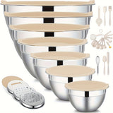 Mixing Bowls With Airtight Lids Set, 26PCS Stainless Steel Bowls With Grater Attachments, Non-Slip Bottoms & Kitchen Gadgets Set