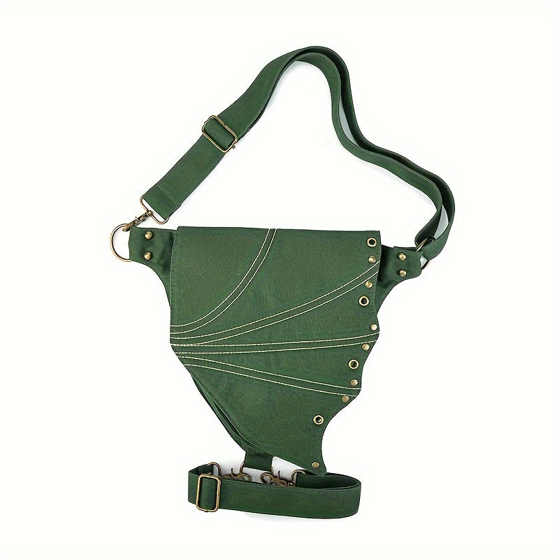 Punk Style Cotton Waist Pack for Women, Spiked Gothic Belt Bag with Large Capacity, Vintage Foldable Hip Pouch for Parties with Adjustable Strap, Lightweight with Snap Closure and Polyester Lining, Phone Holder Uncharged Bat