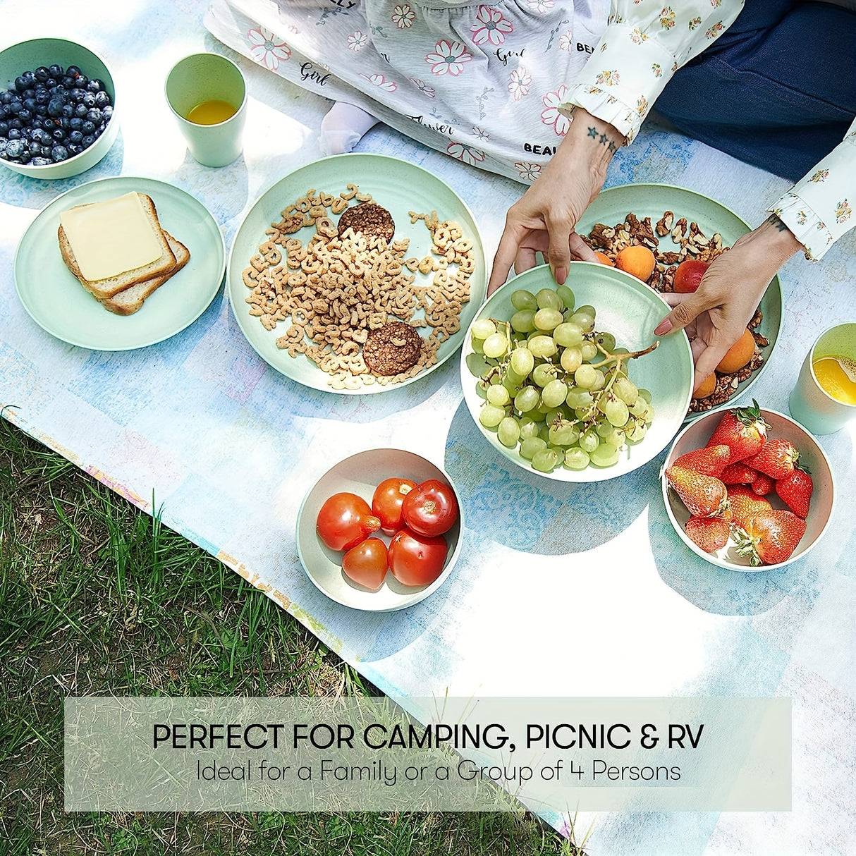 16pcs Unbreakable Wheat Straw Dinnerware Sets, Lightweight Plates Cups And Bowls Sets, Dishwasher Microwave Safe, For RV Outdoor Camping