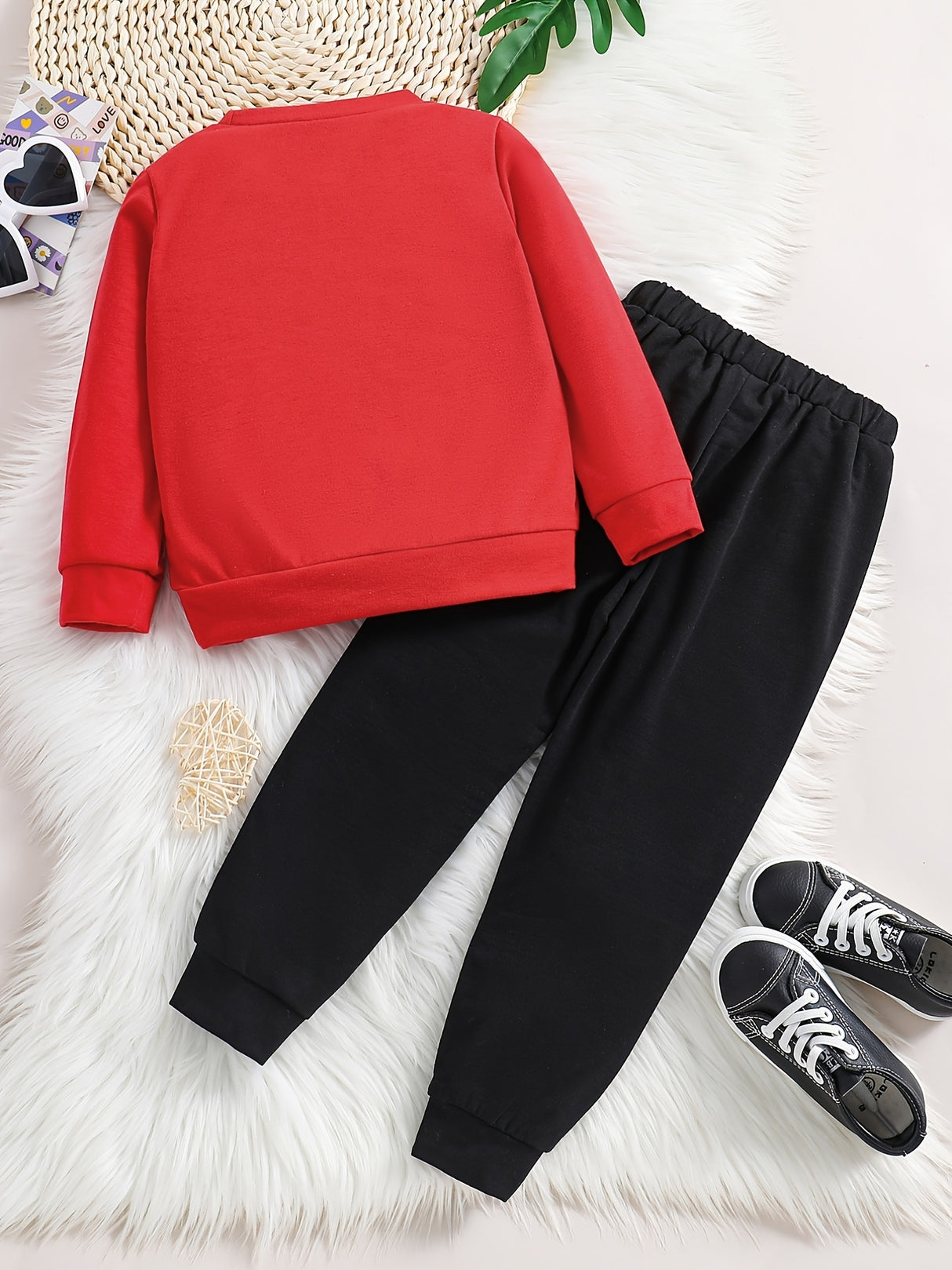 Girl's 2pcs, Sweatshirt & Sweatpants Set, Love Heart Print Long Sleeve Top, Casual Outfits, Kids Clothes For Spring Fall