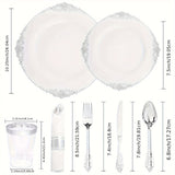 350PCS Silver Plastic Plates&Pre Rolled Napkins for 50 Guests, Plastic Dinerware Set 100 Silver Disposable Plates, 150 Silver Silverware, 50Cups and 50Napkins for Wedding&Party