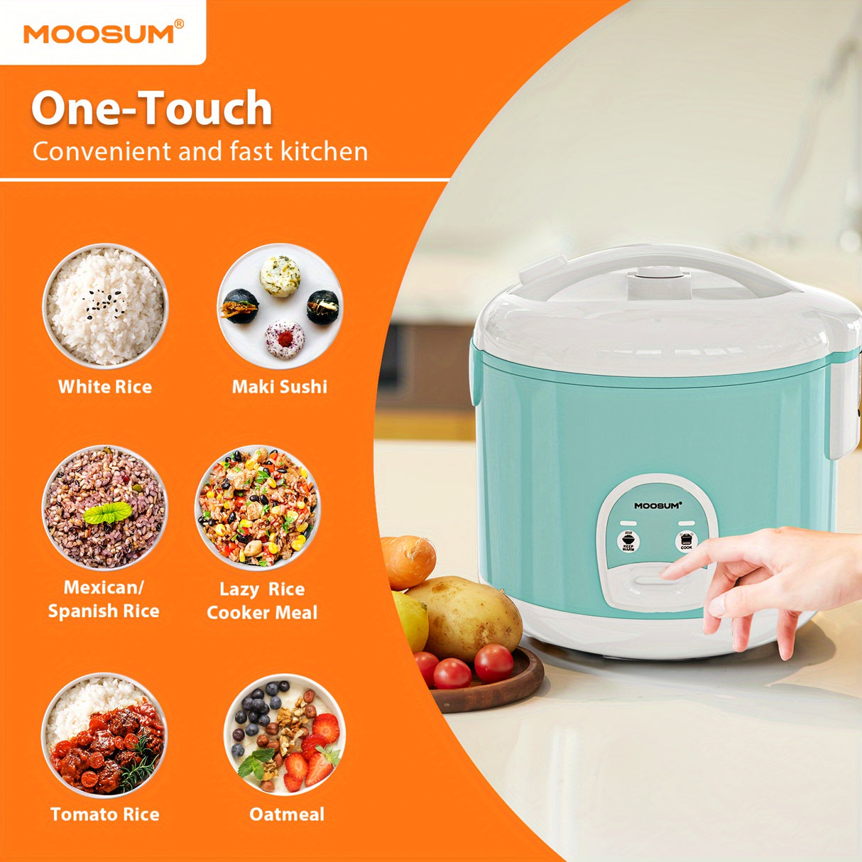 MOOSUM Electric Rice Cooker with One Touch for Asian Japanese Sushi Rice, 10-cup Uncooked/20-cup Cooked, Fast&Convenient Cooker with Steamer, Stainless Steel Housing and Auto Warmer