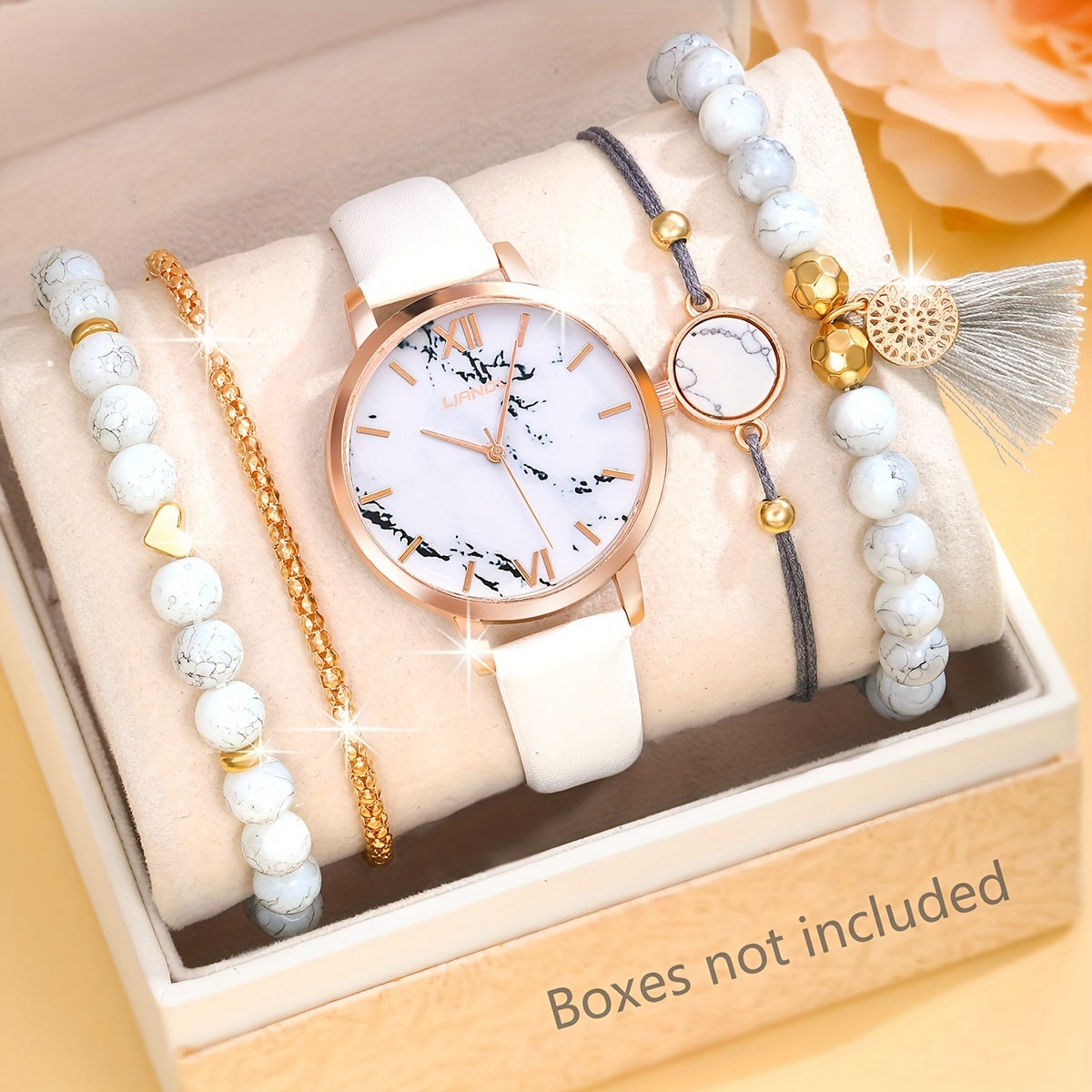 5pcs/set Women's Watch Elegant Butterfly Quartz Watch Analog PU Leather Wrist Watch & Bracelets, Valentines Gift For Her