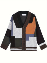 Spring & Autumn Color Spliced Knit Cardigan Sweater for Men & Women - V-Neck Casual Sweater