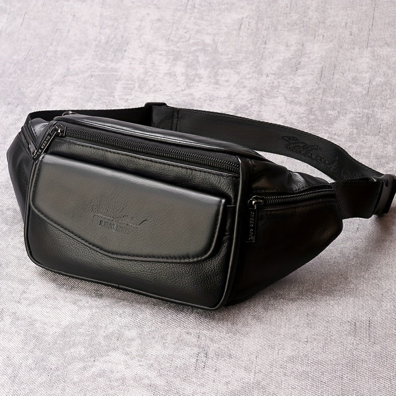 Classic Fanny Pack Genuine Leather Waist Bag For Men & Women, Fashionable Top Layer Cowhide Multi-Pocket Waist Belt Bag For Travel Hiking Cycling Fishing Running