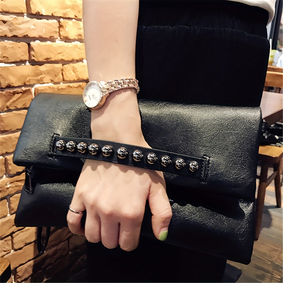 Punk Edge Rivet Clutch Bag - Chic Chain Crossbody - Durable Synthetic Leather Flap Purse for Fashionistas