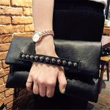Punk Edge Rivet Clutch Bag - Chic Chain Crossbody - Durable Synthetic Leather Flap Purse for Fashionistas