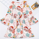 Festive Girls' Christmas Party Dress - Casual & Stretchy Santa Claus & Candy Graphic Kids Clothes for Girls