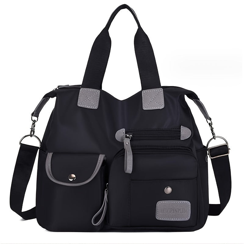 Women Tote Bag With Multi Pockets, Large Capacity Shoulder Bag, Lightweight Nylon Crossbody Bag For Travel
