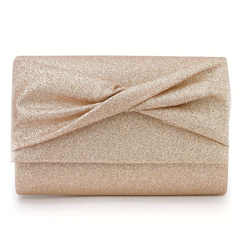Sparkling Ruched Evening Clutch Bag - Glitter Envelope Purse for Women, Perfect for Cocktail Party, Carnaval, Wedding, Music Festival, and Formal Occasions