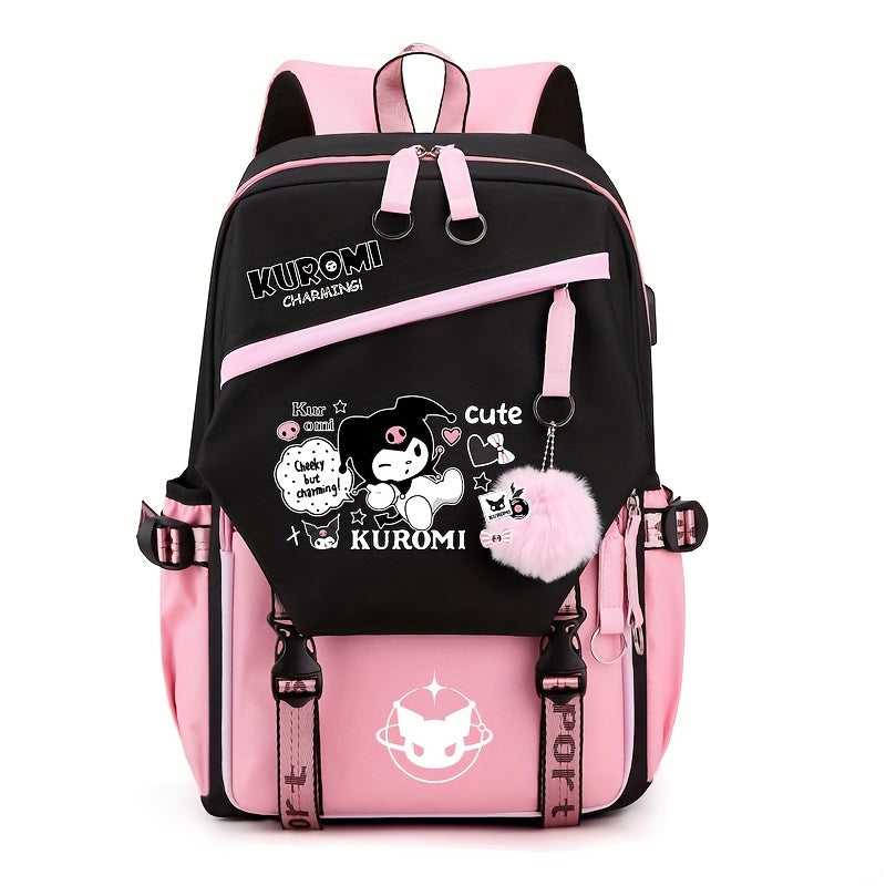 Lightweight Cartoon Animation [Authorized]Sanrio Kuromi Cute Backpack, Fashionable College Style Travel School Bag For Boys And Girls, Back To School Season