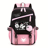 Lightweight Cartoon Animation [Authorized]Sanrio Kuromi Cute Backpack, Fashionable College Style Travel School Bag For Boys And Girls, Back To School Season