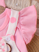 Baby Girl Outfit Summer Lace Short Sleeved + Teddy Bear Strap Skirt +Headknot 3pcs with 0-18Months