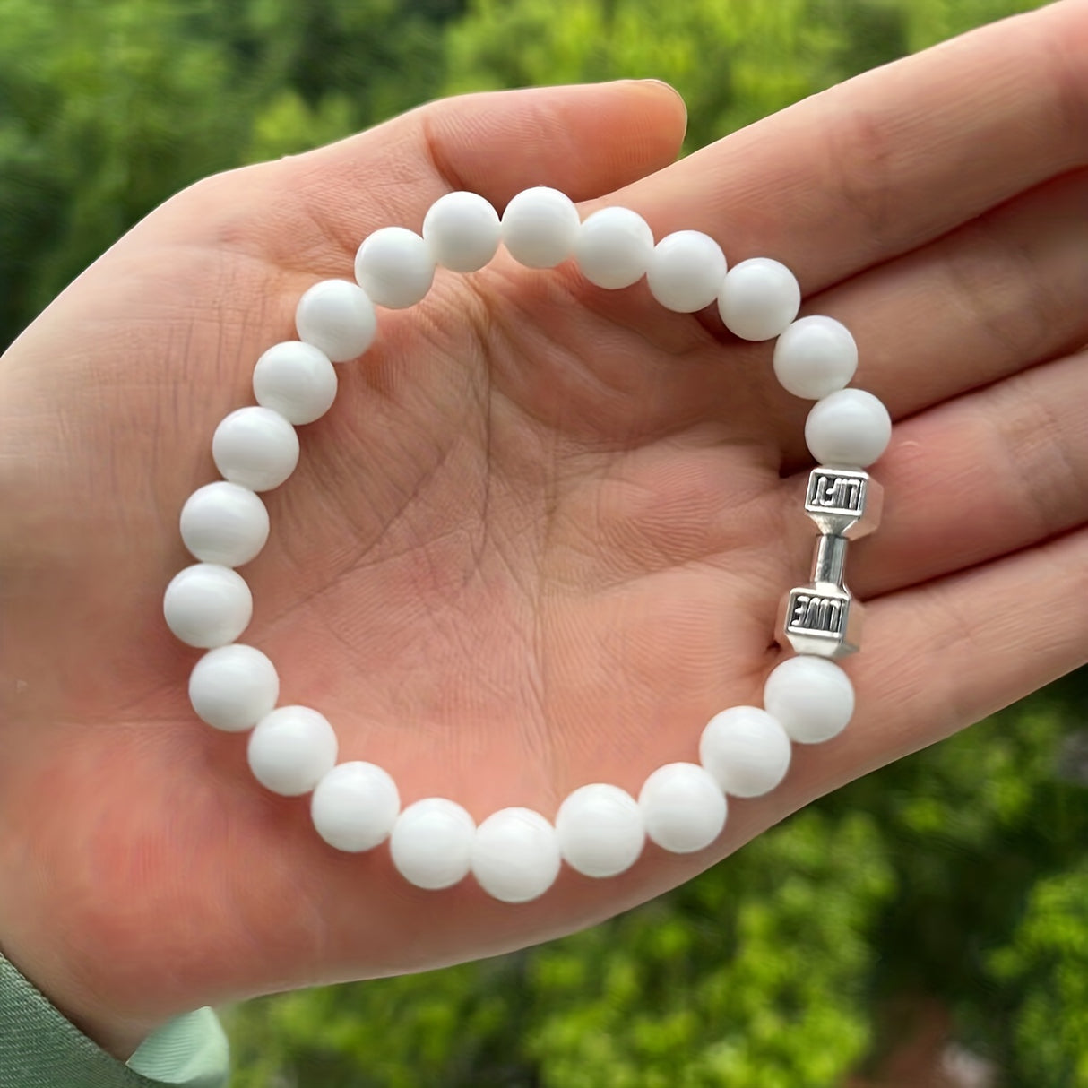 2pcs Men Dumbbell Decor Beaded Bracelets, Gift For Family And Friends, Holiday Birthday Gift For Boyfriends