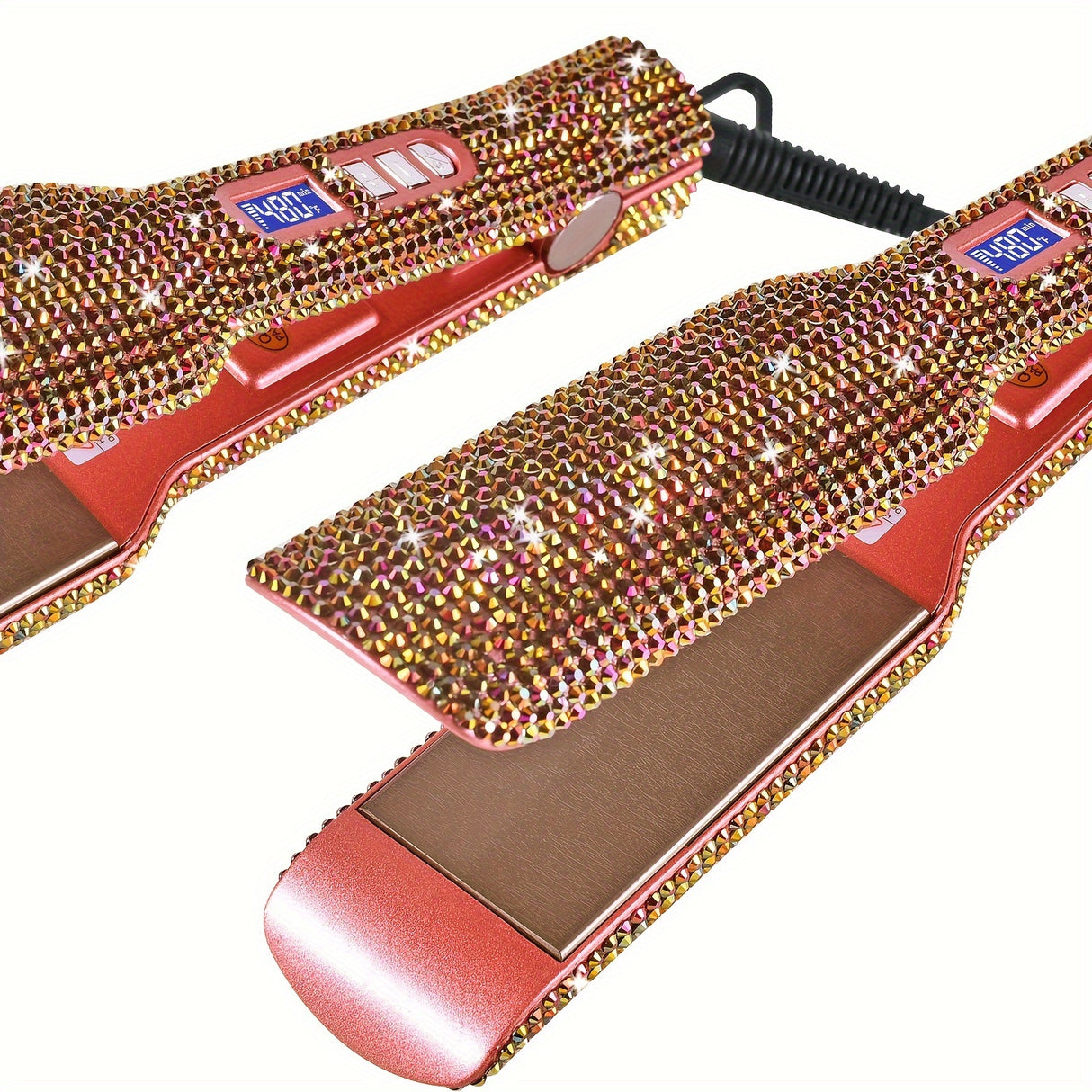 Hair Straightener, Crystal Rhinestone Decor Professional Hair Straightener Flat Iron, 1.7 Inch Titanium Flat Iron Straightening Iron, High Heat 480 °F, Bling Titanium Hair Flat Iron