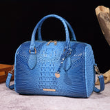 Luxury Crocodile Pattern Handbag, Retro Genuine Purse, Women's Classic Boston Bag & Shoulder Bag