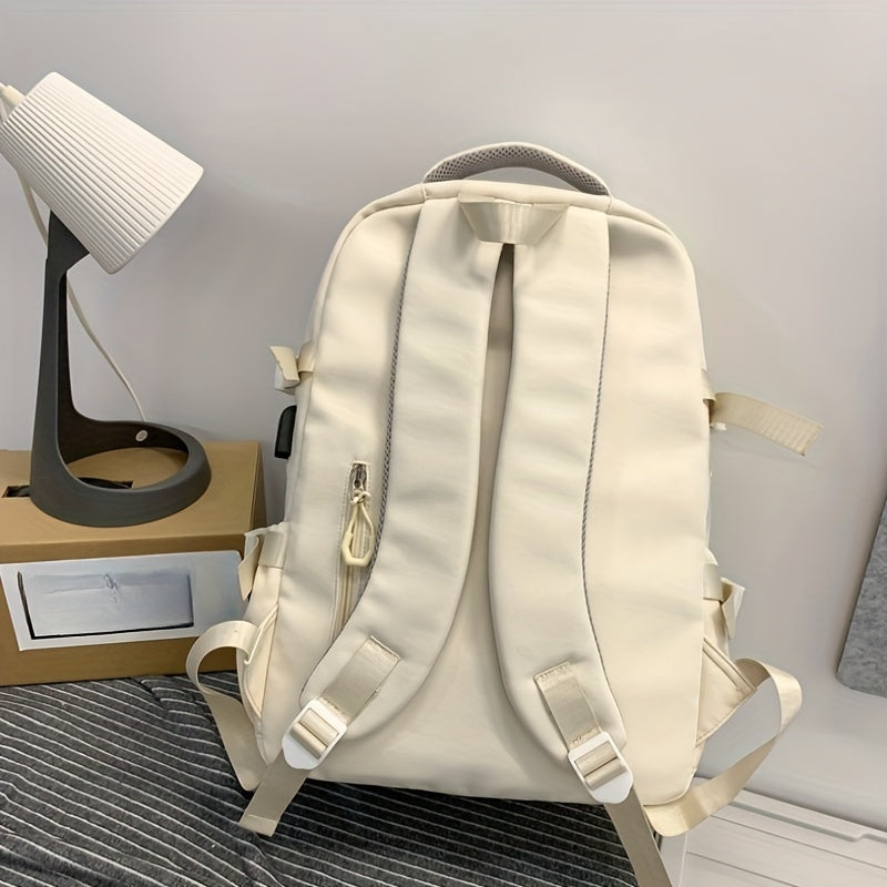 New Fashionable Large-capacity Backpack, Unisex Casual Trend Backpack, Simple Solid Color Versatile School Bag