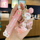 Cute KT Cat Quicksand Keychain Female Creative Cartoon Doll Student School Bag Pendant Car Key Chain Trinkets