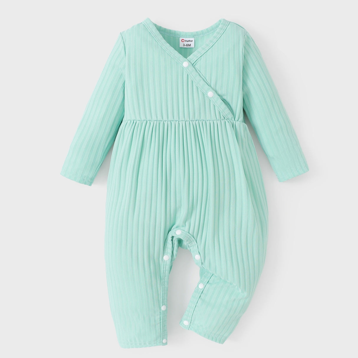 PatPat Baby Girl Cute All Over Rabbit Print/Solid Ribbed V Neck Short-sleeve Jumpsuit For Summer Outdoor Wear