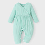 PatPat Baby Girl Cute All Over Rabbit Print/Solid Ribbed V Neck Short-sleeve Jumpsuit For Summer Outdoor Wear