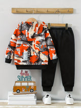 2pcs Boy's Camouflage Letter Print Hooded Outfit, Casual Zipper Hoodie & Pants Set For Outdoor Wear, Boys Clothes, As Gift